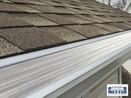 Asphalt shingle roof with GutterDome gutter guard — siding.