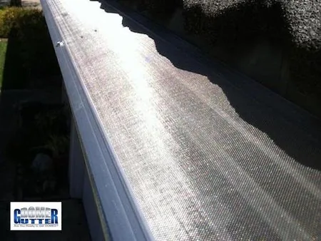 Stone-coated steel roof with GutterDome gutter guard — black.