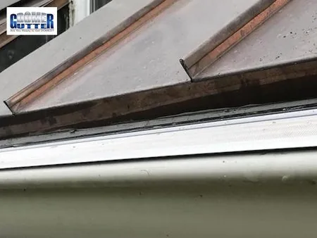 Standing seam metal roof with GutterDome Adjustable gutter guard — half round - straight.