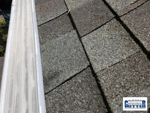 GutterDome gutter guard fastened to a shingle roof edge