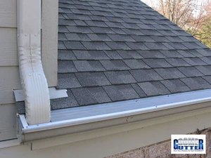 Asphalt shingle roof with GutterDome gutter guard - custom insert to 1st story gutter