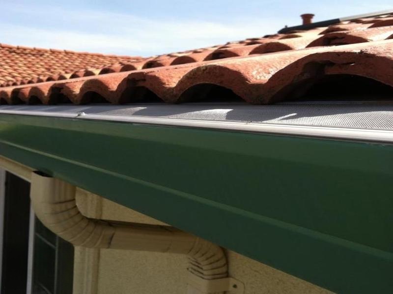 Spanish tile roof with GutterDome gutter guard — black